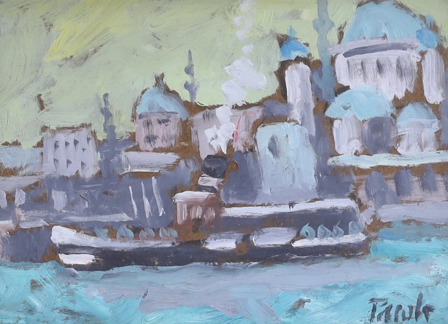 John Pawle (1915-2010), oil on board, 'Istanbul', signed, dated 1989 verso, 14 x 19cm